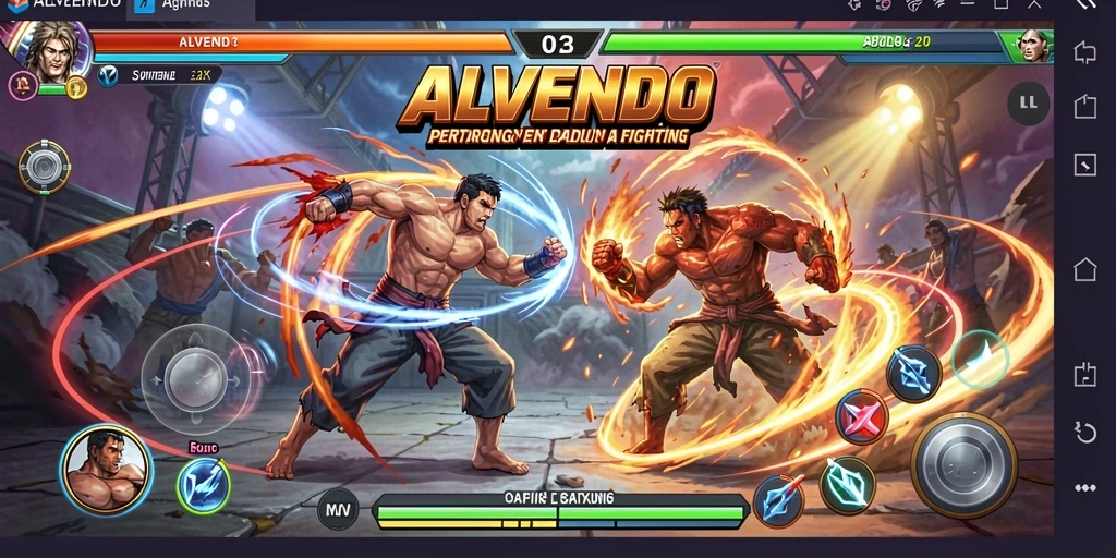 Gameplay dinamis dengan aksi pertarungan yang intens di ALVENDO.