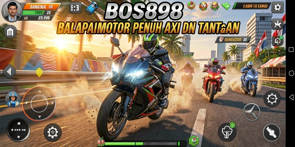 Gameplay seru di trek balapan motor yang menantang.