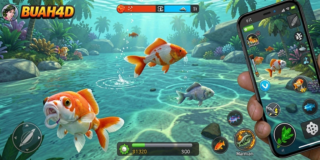 Tampilan gameplay menarik dari BUAH4D saat memancing.