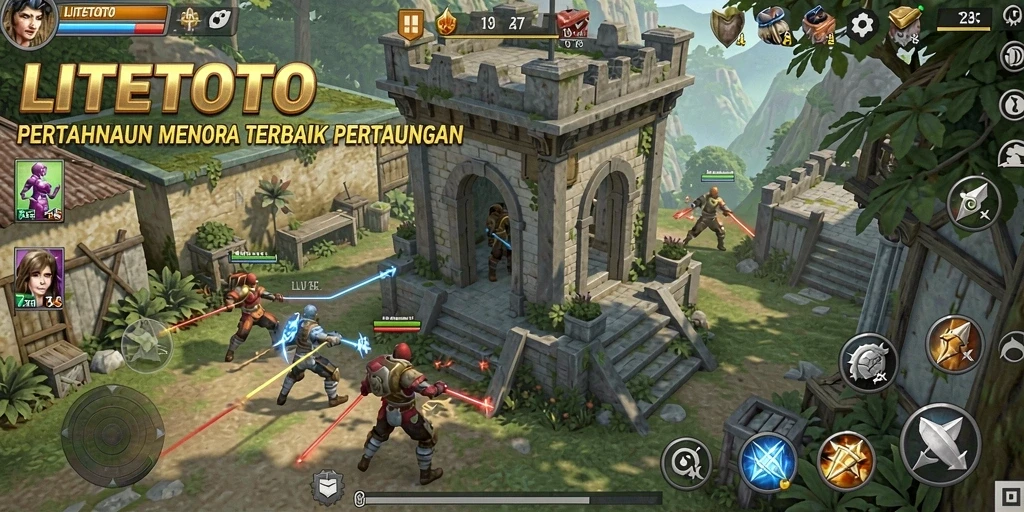 Tampilan gameplay menegangkan dalam LITETOTO dengan pertahanan menara yang strategis.
