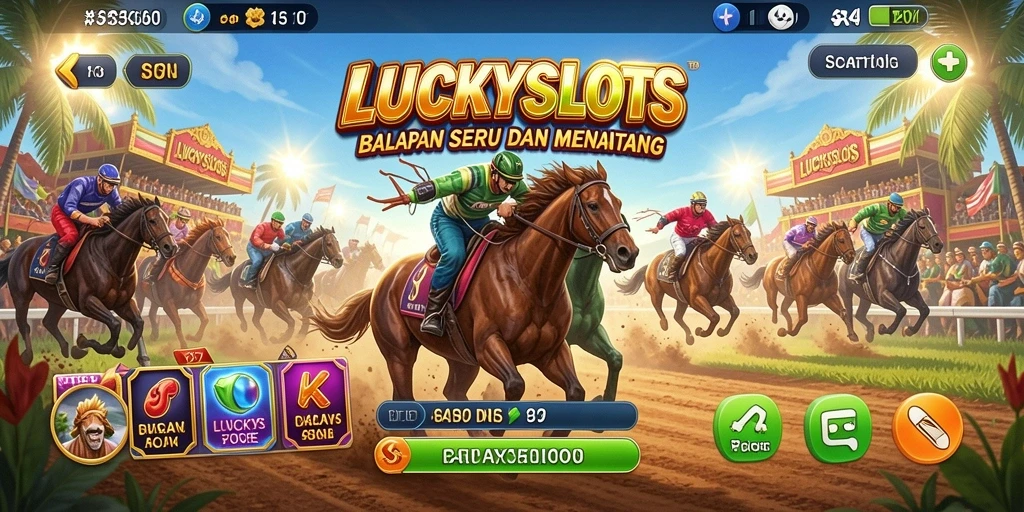Tampilan gameplay seru di LUCKYSLOTS dengan mobil balap yang cepat.