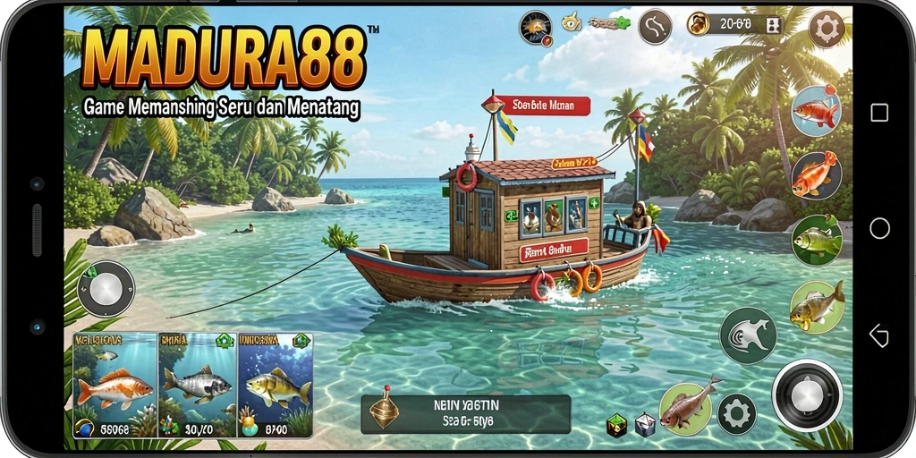 Screenshot gameplay MADURA88 yang penuh aksi memancing ikan.