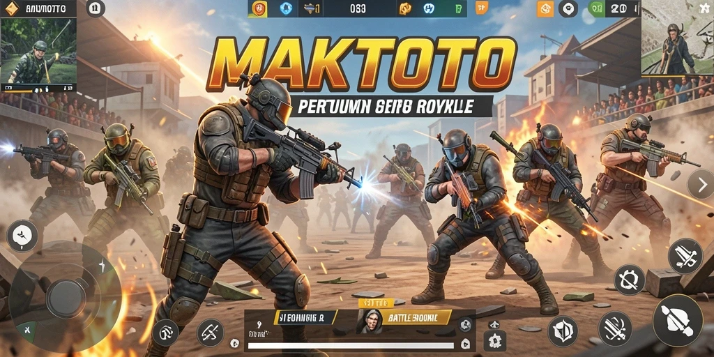 Screenshot MAKTOTO menampilkan pertempuran mendebarkan dalam dunia Battle Royale.