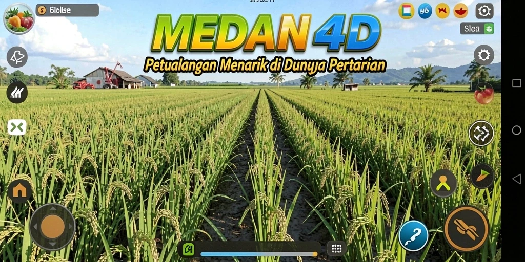 Tampilan screenshot <strong>MEDAN4D</strong> menampilkan aktivitas menanam padi di ladang.
