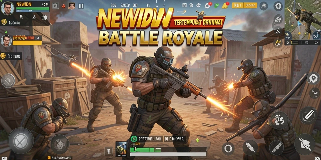 Screenshot gameplay <strong>NEWIDN</strong> menampilkan pertarungan seru dalam arena Battle Royale.