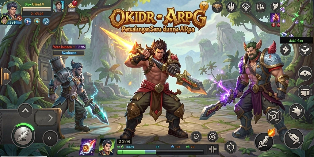 Screenshot OKIDR menampilkan aksi pertarungan seru di dunia fantasi.