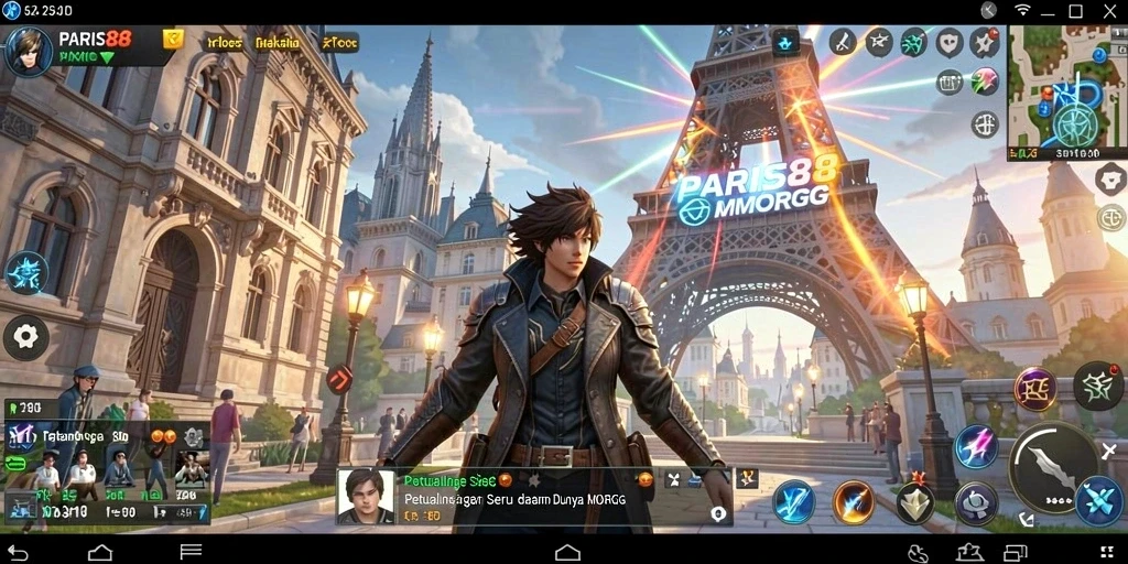 Tangkapan layar utama PARIS88 menampilkan pertempuran epik dalam dunia MMORPG.