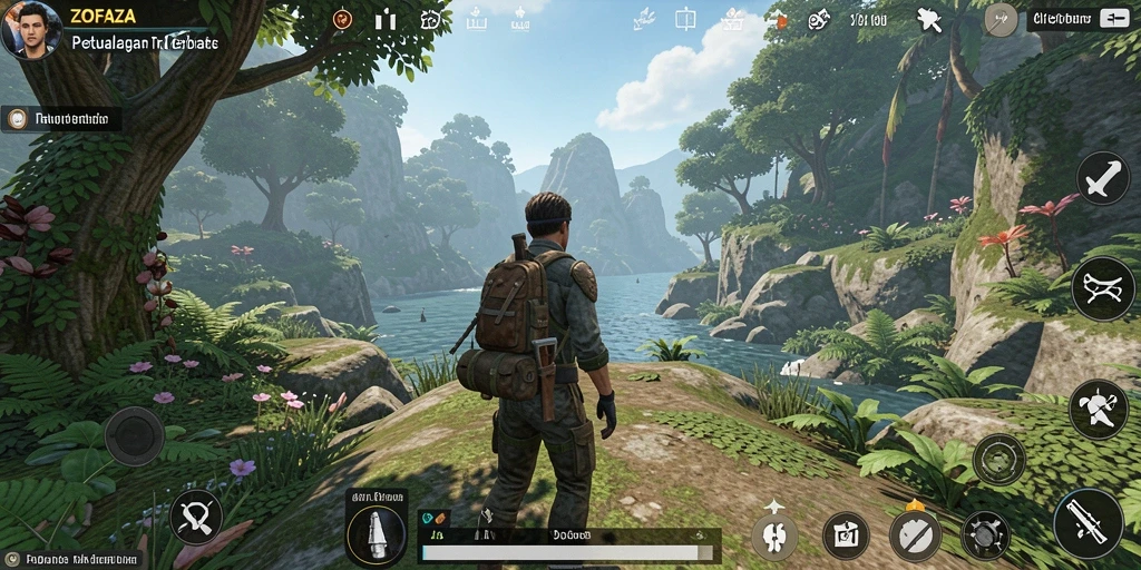 Screenshot utama ZOFAZA menampilkan gameplay menawan di dunia terbuka.